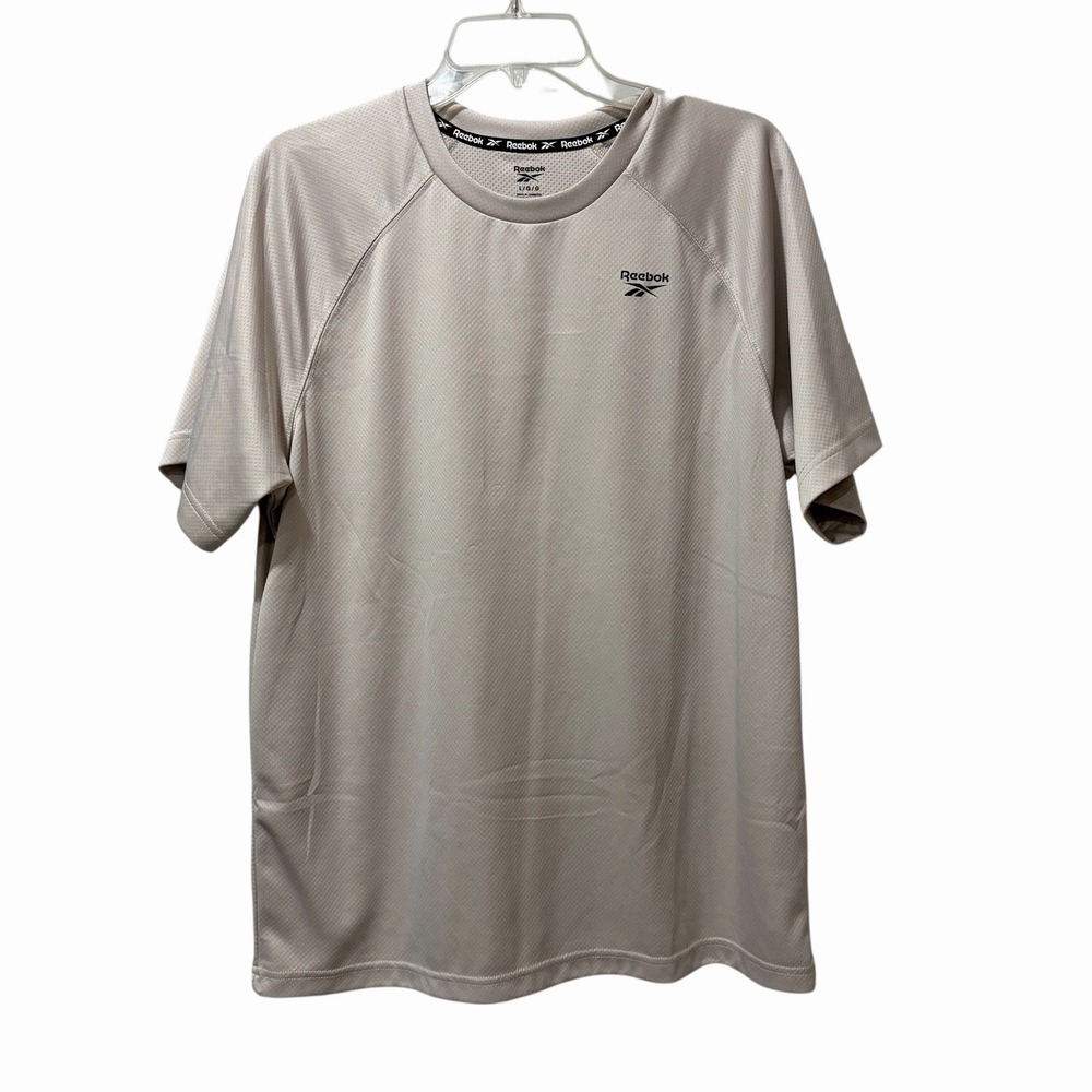 Reebok mens Short‎ Sleeve Wicking shirt Size Large Ivory Beige Athletic
